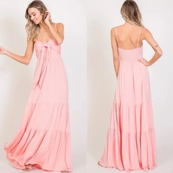 Boho Front Tie Ruffle Cami Maxi Dress - Picture 2 of 3